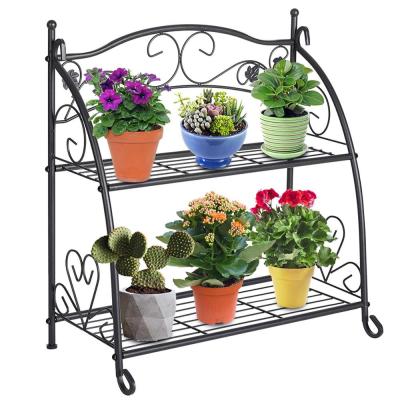 China Modern 2 Tier Metal Plant Rack Storage Rack Shelf Pot Holder for sale