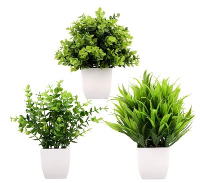 China 3Pack Decoration Faked Plants In Plastic PotsArtificial Eucalyptus Plants for sale