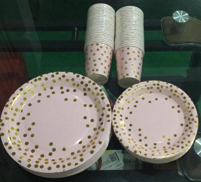 China Amazon Best Seller Disposable Pink and Gold Party Supplies Paper Plates and Cups Set for 50 Guest for sale