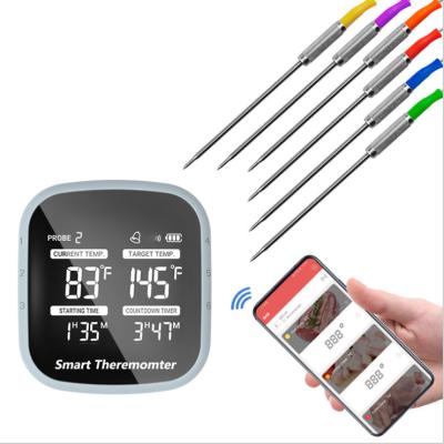 China Temperature Measuring Blue Tooth Grill BBQ Meat Thermometer with 6 Probes Wireless Digital Grill Thermometer, Timer, Alarm for sale