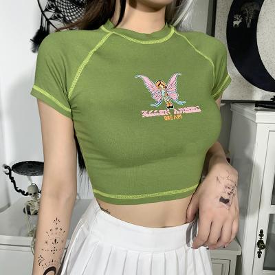 China Casual Anti-Wrinkle Women Fashion Summer Corset Belt Crop Color Print Top Solid Thin Graphic T-shirt Short Tee Clothing for sale