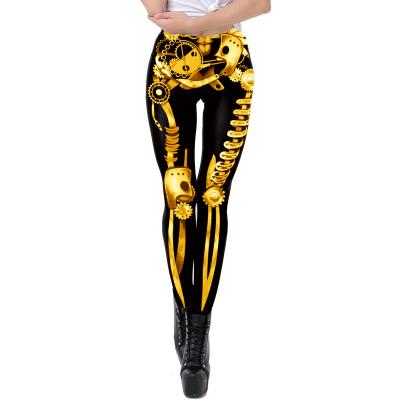 China Custom Made Breathable Women Print Fitness Legging Gold Silver Machine Bones Leggings Women Yoga Pants Gaiters for sale