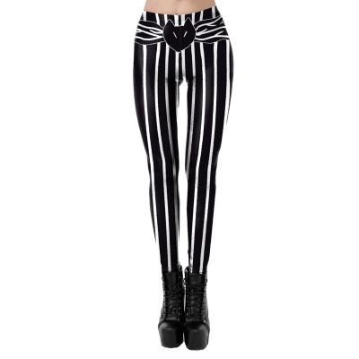 China Wholesale Breathable Black And White Stripes Print Women Gaiters White Bones 3D Digital Printing Cat Tight Leggings Black for sale