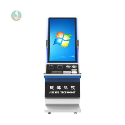 China Business Lobby 43 Inch Screen Utilities Bills Payment Self Standing Free Standing Kiosk With Camera And Credit Card Machine for sale