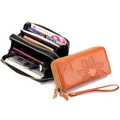 China Waterproof 2021 Genuine Leather Long Wallet RFID Women Cell Phone Bag Cross - Body Carbon Fiber Wallet Card Holder Anti Theft for sale