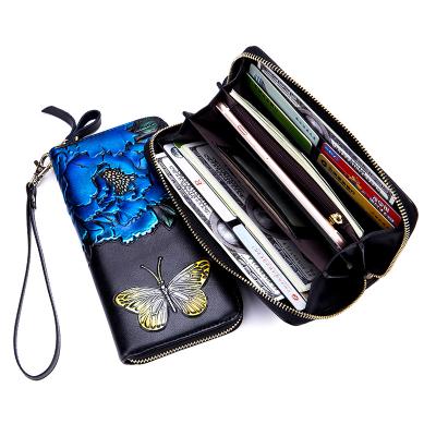 China Rose Pattern Carbon Fiber Ladies Waterproof Luxury Genuine Leather Wallet Trading Card Holder RFID Fashion for sale