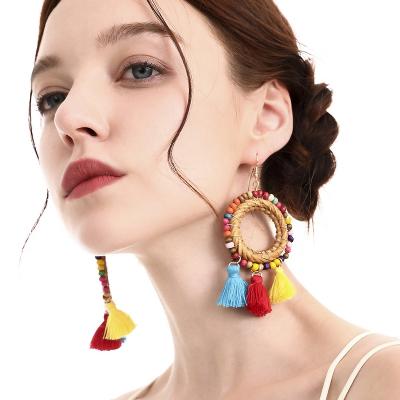 China Vintage Free Samples Handmade Rainbow Earrings For Woman Vintage Tassel Low MOQ Bohemian Pendant Earrings for sale