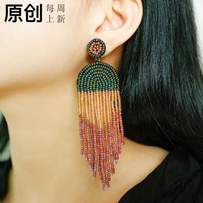 China Vintage Free Samples Handmade Rainbow Earrings For Woman Vintage Tassel Low MOQ Bohemian Pendant Earrings for sale