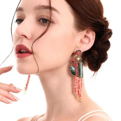 China Vintage Free Samples Handmade Rainbow Earrings For Woman Vintage Tassel Low MOQ Bohemian Pendant Earrings for sale