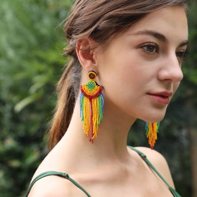 China Vintage Free Samples Handmade Rainbow Earrings For Woman Vintage Tassel Low MOQ Bohemian Pendant Earrings for sale