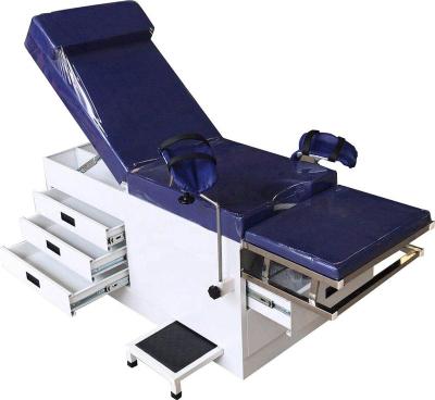 China Modern examination couch with adjustable backrest, epoxy coated examination bed with drawer, clinic examination table for sale