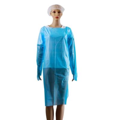 China Rizhao Huahang multifunctional disposable pe thick plastic robe apron visiting tnt cpe with long sleeves 30g plastic apron 40g and 50g for sale