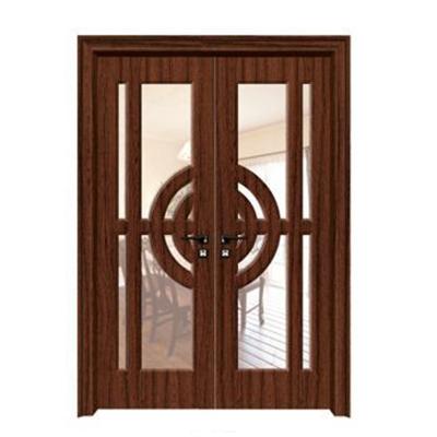 China Modern Insulated PVC Teak Wood Office Entry Double Door Frosted Glass Design for sale