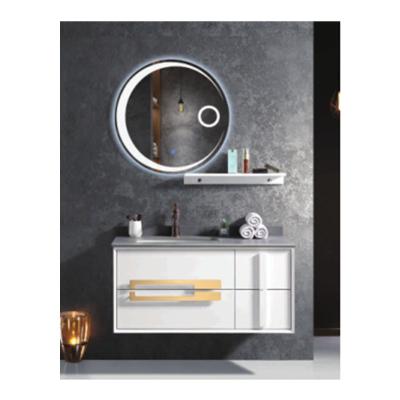 China Hot Selling Modern White Gold Single Sink Commercial Bathroom Vanity With Mirror for sale