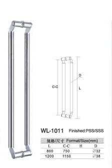 China WL-1011 chrome Stainless Steelentry door handles set  L800 L1200 Round glass door  handle pull and push for sale