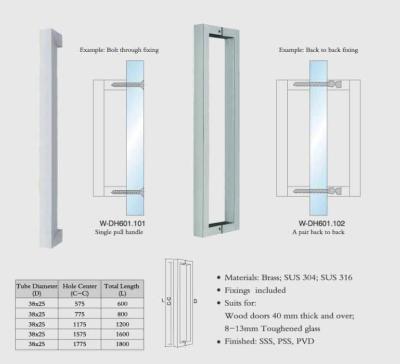 China square tub W-DH601 back to back SUS304 Stainless Steel entry door handles set  glass door  handle wooden door handles for sale