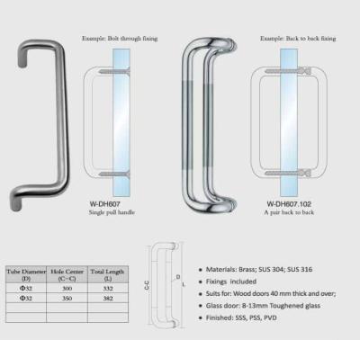 China W-DH607 Modern Stainless Steel  Entrance Entry Commercial Office Store Front Wood Timber Glass Garage pull handles for sale