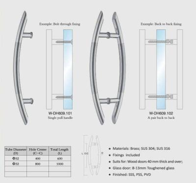 China Sliding Glass Door Handle Set SUS304 No lock office door entry door push pull handles Interior or Exterior W-DH609 for sale