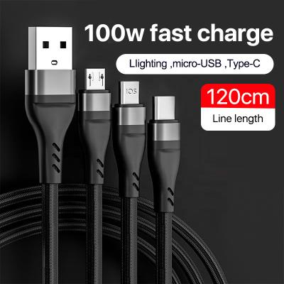 China 2022 New Design High Speed ​​Charging 3 in 1 Type-C USB Cable 6A Fast Charging Data Cable for MP3/MP4 Player/Phone for sale