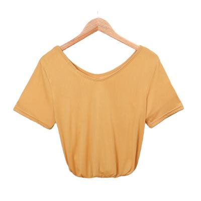 China Anti-wrinkle women slim V-neck solid color foreign style bottoming loose and supple shirt short sleeve T-shirt summer for sale