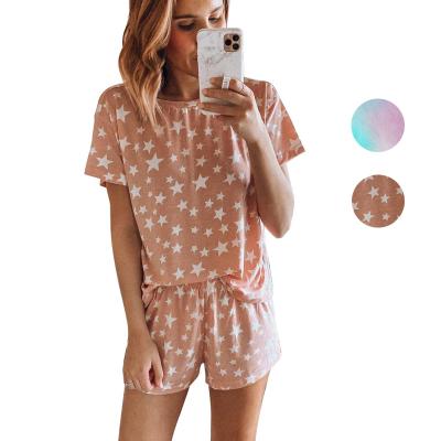 China QUICK DRY Casual Fashion Summer Women Two Piece Star Print Home Wear Pajamas Set for sale