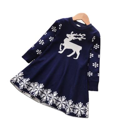 China Autumn And Winter Breathable Halloween Deer Christmas Thick Sleeve Dress Girls Sweater Dress Girls Long Skirt for sale