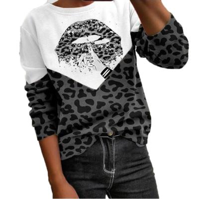 China Breathable Loose Sweater Plus Size Sweater Leopard Print Sweater Women + Lip Print for sale