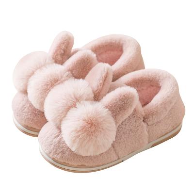 China Women's PU Women's Autumn Winter Cotton Slippers Fur Bunny House Warm Indoor Shoes for sale