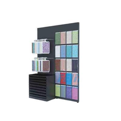 China Durable Multifunctional Retail Metal Floor Fin Single Showroom Tile Sample Customized Display Stand Racks for sale