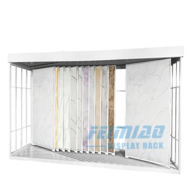 China Factory Durable Showroom Quartz Stone Slanted Display Rack Sliding Back and forth Marble Tile Rack Floor Slab Ceramic Tile Display Stand for sale