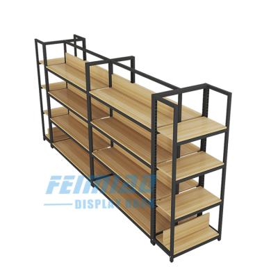 China Mid-island cabinet mother and baby store cosmetic shoe table grocery product display supermarket double-sided overflowing shelf for sale