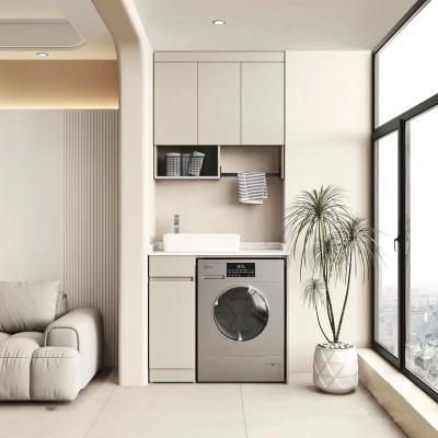 China Customized Modern Multi Purpose Balcony Cabinet Laundry Storage Cabinet Modern Design Laundry Cabinet With Sink Aluminum Laundry Room for sale