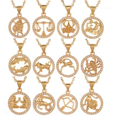 China Vintage Twelve Star Signs 12 Zodiac Sign Necklaces Men Women Zodiac Charm Astrology Horoscope Jewelry Anniversary Gold Pendant Necklace for sale