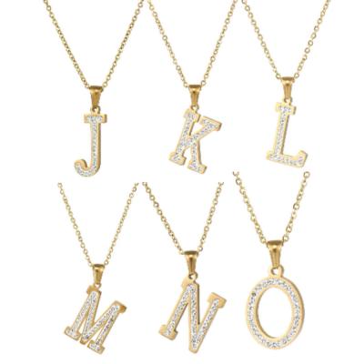 China Vintage Designer Stainless Steel Zircon Alphabet Necklaces Hip Hop Mens Womens Hip Hop Gold Chain Necklace Initial Letter Pendant Necklace for sale