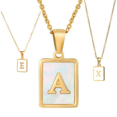 China Luxury Designer Capital Jewelry Women Necklace of 26 Shell Letter Pendant Necklaces Vintage Cube Alphabet Stainless Steel Initial Letters for sale