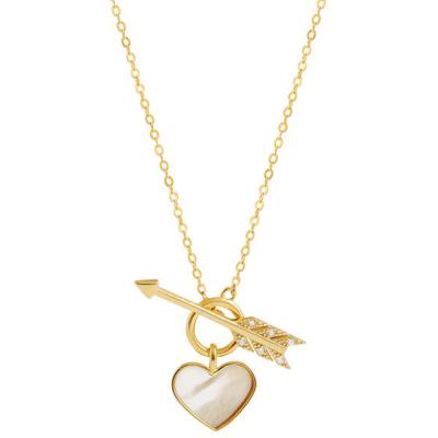 China 2022 Vintage Valentines Day Gift Crystal Shell Stone Love Heart Necklace Gold Plated Hit Heart Drop Necklace For Girlfriend for sale