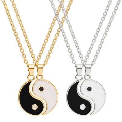 China Vintage 1 Pairs Tai Chi Necklace Trendy Yin Yang Pendant Puzzle Piece Necklace for Couples Friends Choker Jewelry Gifts for sale