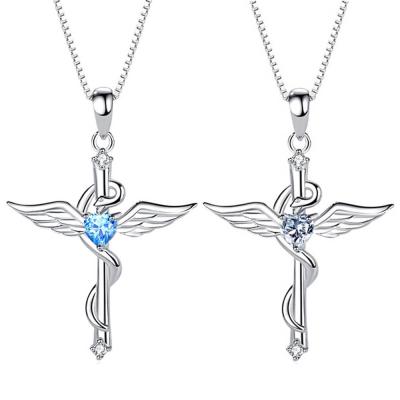 China Fashion Women Clavicle Chain Diamond Angel Wings Cross Necklaces Pendant Necklace Vintage Jewelry Women Hip Hop Jewelry Gift Large for sale