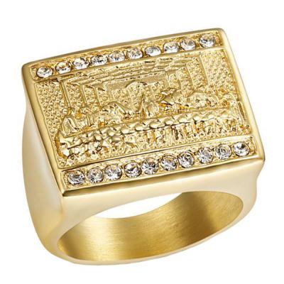 China Christian Dinner After The Thirteen Apostles Men Gold Plated Diamonds Hip Hop Titanium Steel Designer Rings Religious Mens Jewelry Rings for sale