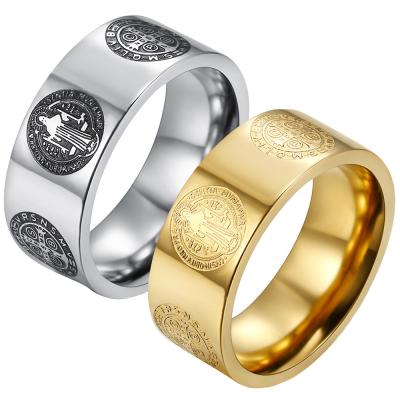 China 8mm Stainless Steel Gold Silver Corrosion Exorcism Cross Mens Religious Jewelry Women Men Designer Ring Christian Cross Mens Ring Luxury for sale