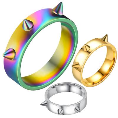 China Religious wholesale jewelry couples rings European and American hip-hop style 3 nail tip relief defense couple stainless steel ring for sale