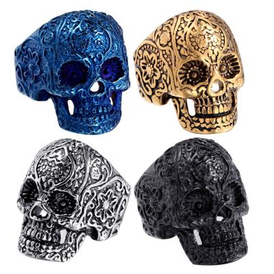 China Cool Style Men's Skeleton Skull Rings Mens Jewelry Ring Trendy Male Ring Punk Stainless Steel Religious Men's Personality Fashion Skull for sale