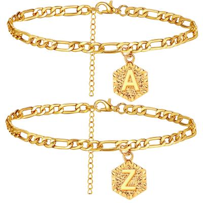 China Wholesale Vintage Gold Plated Anklet Letter Designer Jewelry Cuban Link Initial Anklet Chain 26 For Women Diamond Anklets Foot Jewelry for sale