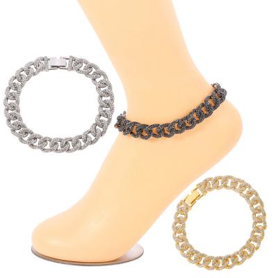 China Vintage Fashion Jewelry Bling Gold Plated Cuban Chain Anklet Anklet Iced Out Pop Jewelry Crystal Diamond Cuban Link Anklets Hip for sale