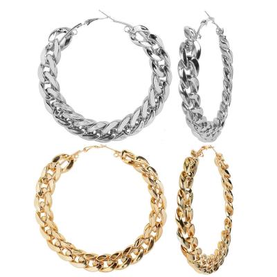 China Designer Big Cuban Link Gold Vintage Circle Silver Chain Statement Earring Stud Earring Popular Brands Luxury Jewelry for sale