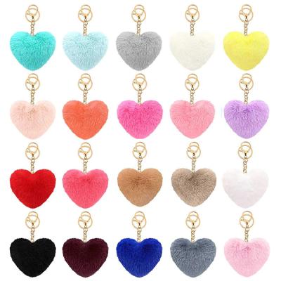 China FDSSN Have RTS 10000 Styles Designs Keychains Heart Shape Puff Ball Pom Poms Factory Price Valentine's Day Gift 1000 Colors Faux Fur Balls Keychains For Handbag for sale