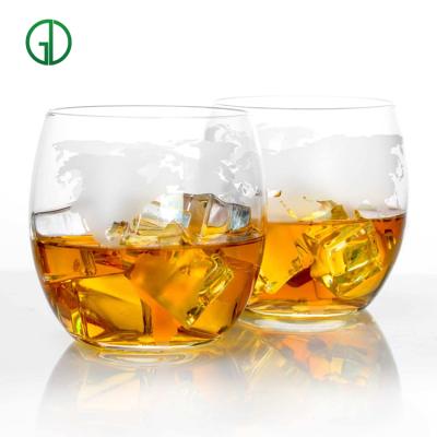 China 2021 Amazon Earth Map Printing Whiskey Mug Sustainable Hot Selling Handmade Frosted Glass Wine Glass for sale