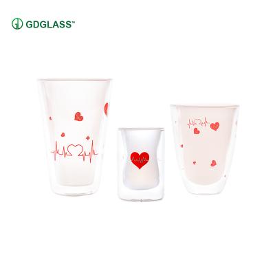 China Reusable Coffee Cup Double Cup Printing Love Thanksgiving Cup Glass Water Sustainable Glass Cup for sale