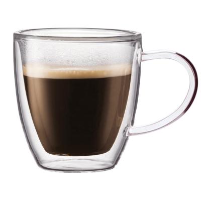 China Wholesale Stocked Heat Resistant Coffee Glass Mugs Double Wall Clear Glass Mug Without Handle for sale