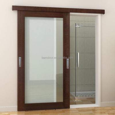 China Sliding Large Dark Oak Color Bathroom Kitchen Single Sliding Glass Door With Hardware for sale